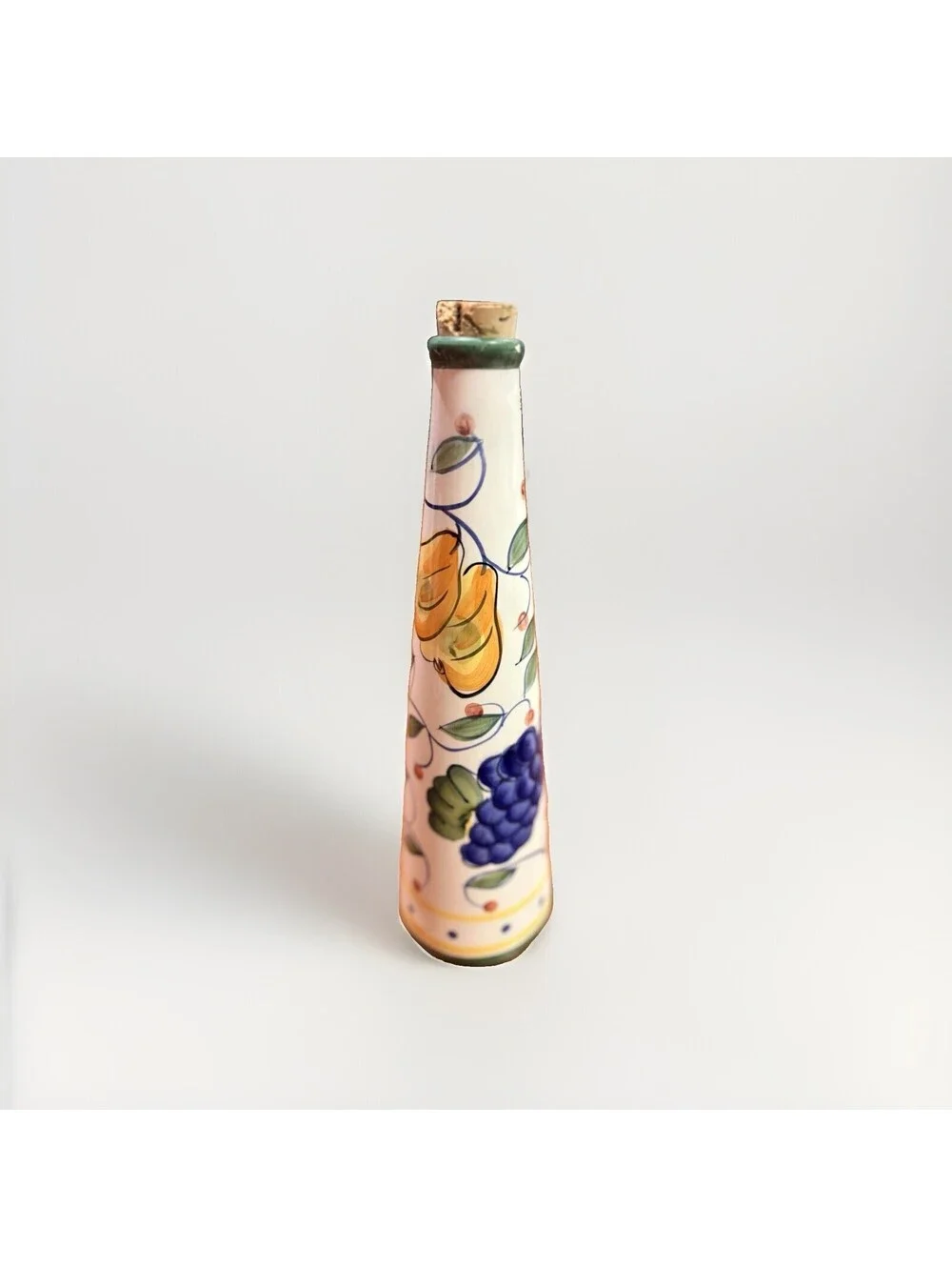 Painted Olive Oil Bottle With Cork Stopper Fruit & Floral Design By Jay Import